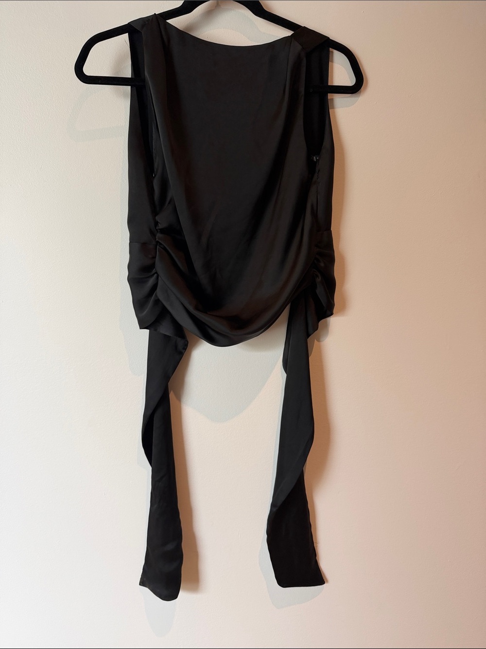 Zara Black Draped Tie-Back Top size small / backless/satin